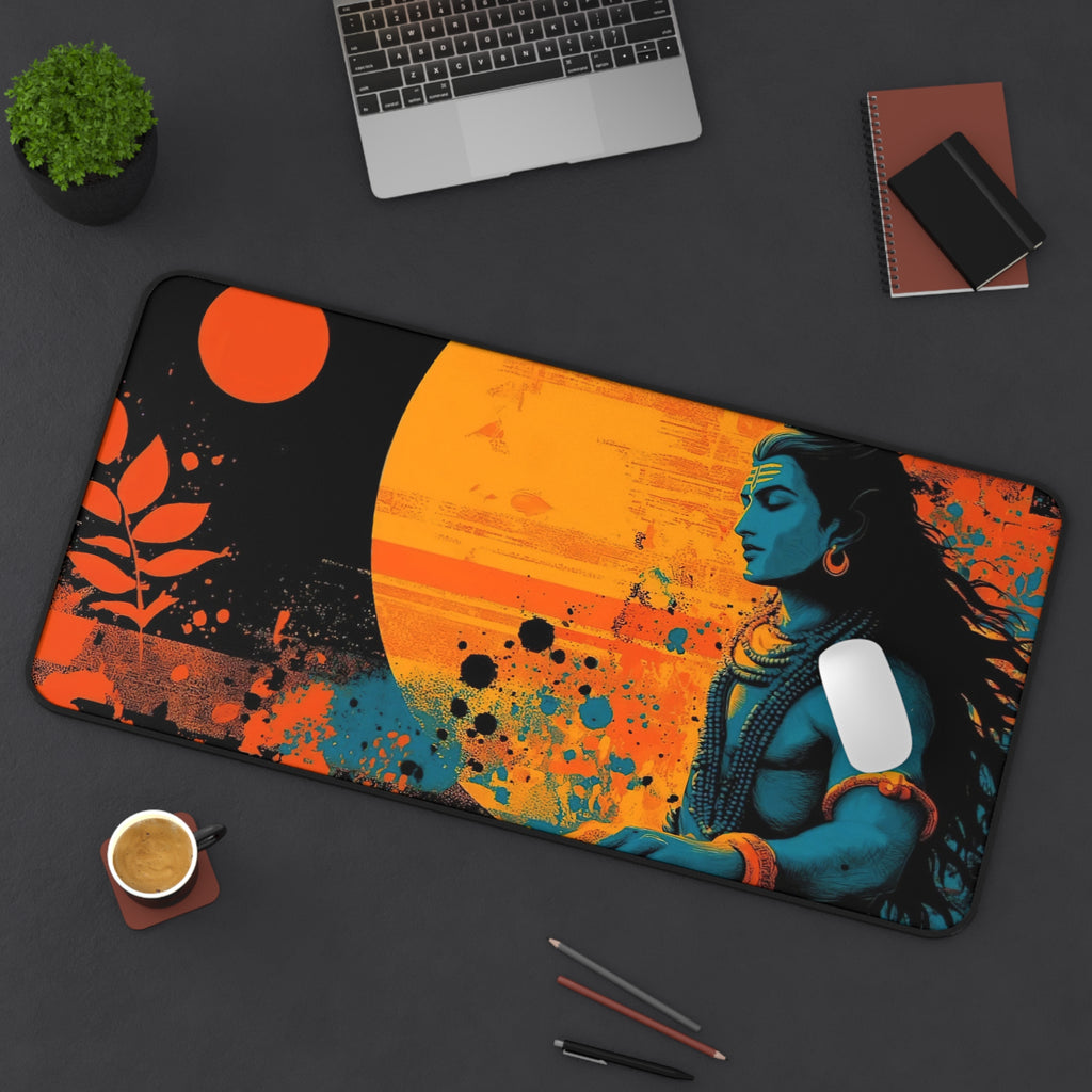 Shiva Sunset Desk Mat — Meditative Blue Lord Shiva Office Mouse Pad