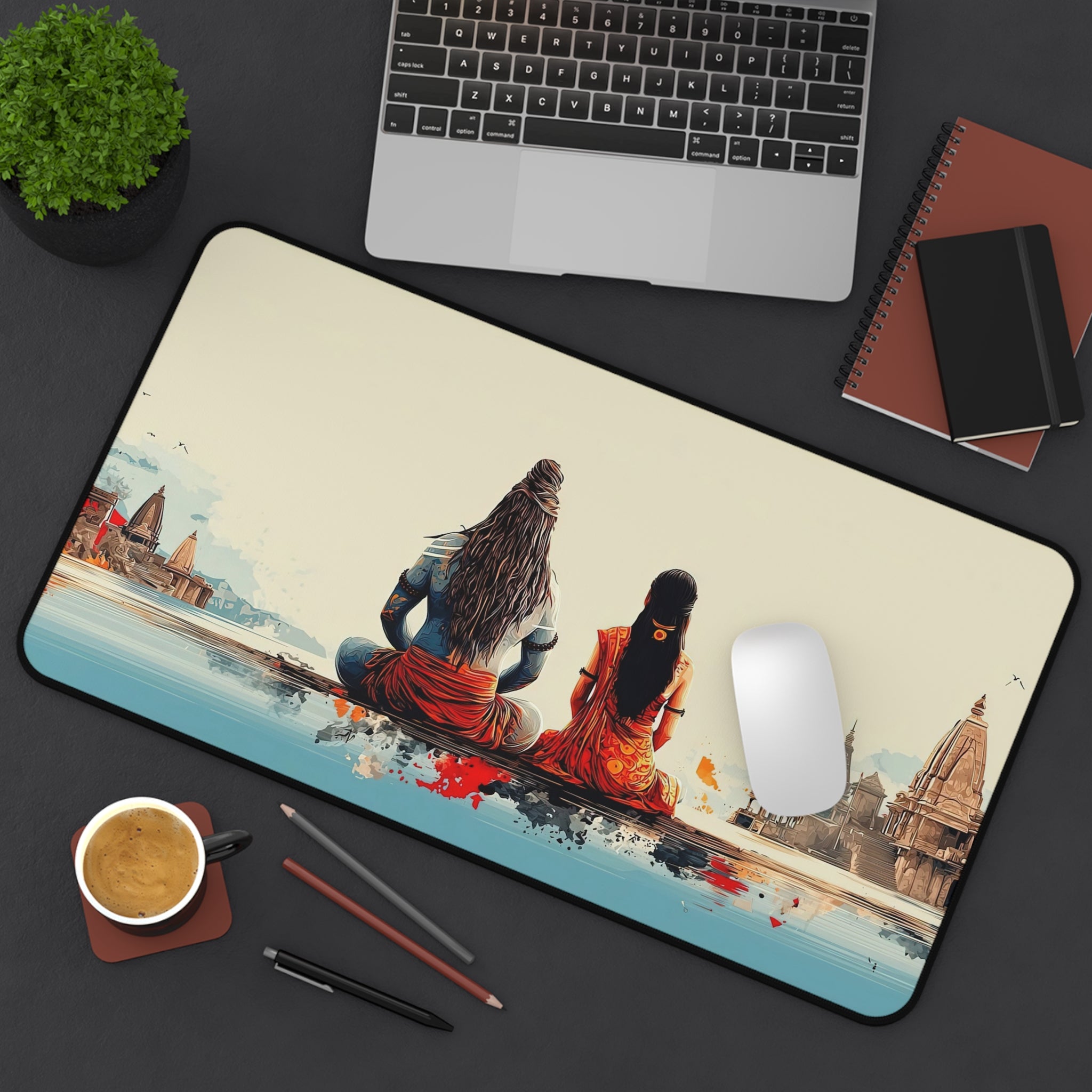 Meditative Shiva & Parvati Art Desk Mat - Office Desk Mat