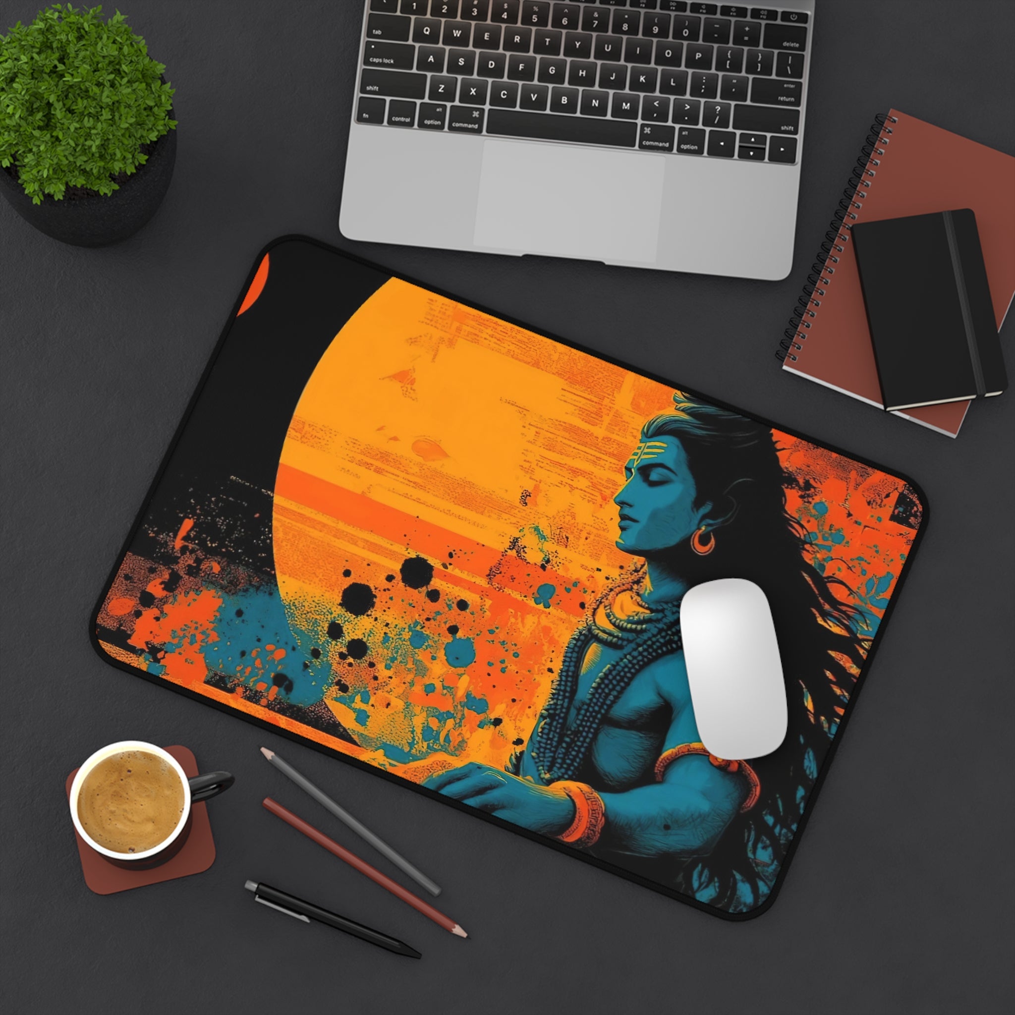 Shiva Sunset Desk Mat — Meditative Blue Lord Shiva Office Mouse Pad
