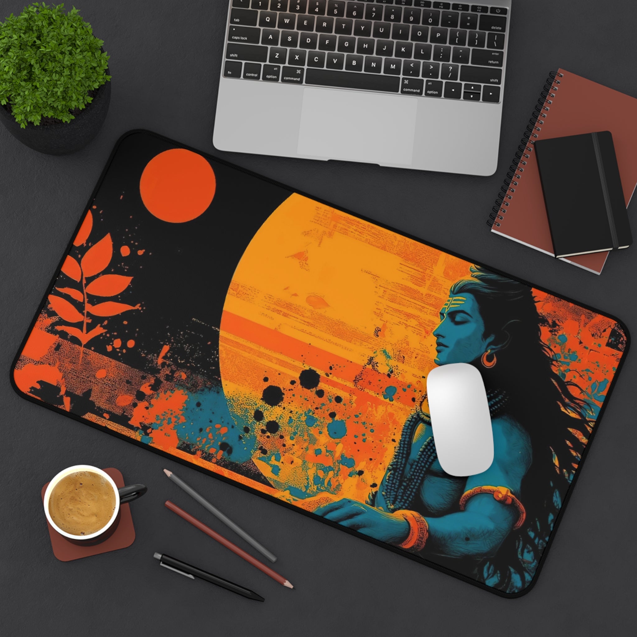 Shiva Sunset Desk Mat — Meditative Blue Lord Shiva Office Mouse Pad