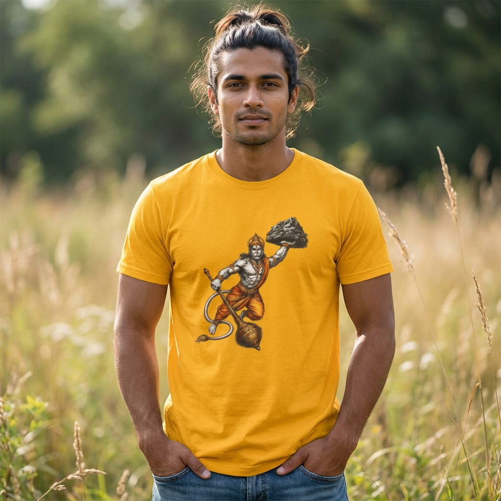 Hanuman Sanjeevani T-Shirt – Strength in Action & Devotion Design
