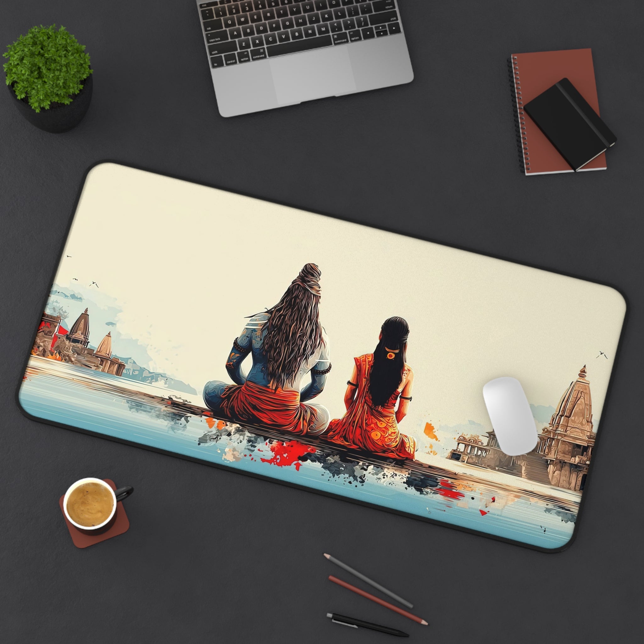 Meditative Shiva & Parvati Art Desk Mat - Office Desk Mat