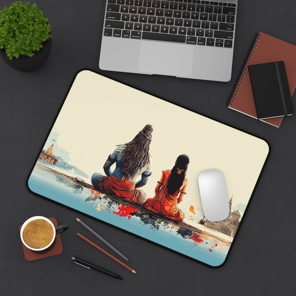 Meditative Shiva & Parvati Art Desk Mat - Office Desk Mat